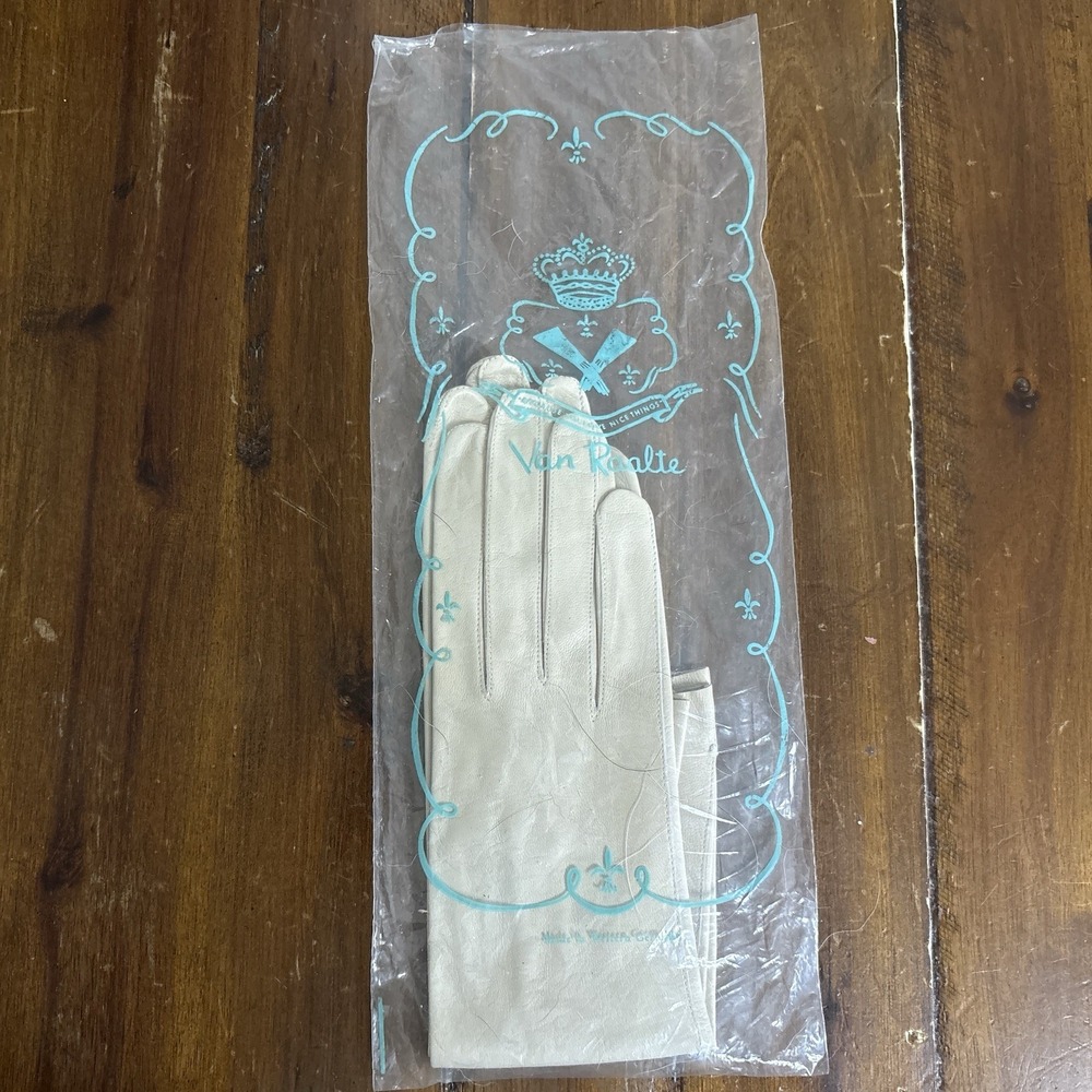 Vintage Van Raalte Kid Leather Gloves 6.5 Ivory Long Opera Old Hollywood MCM